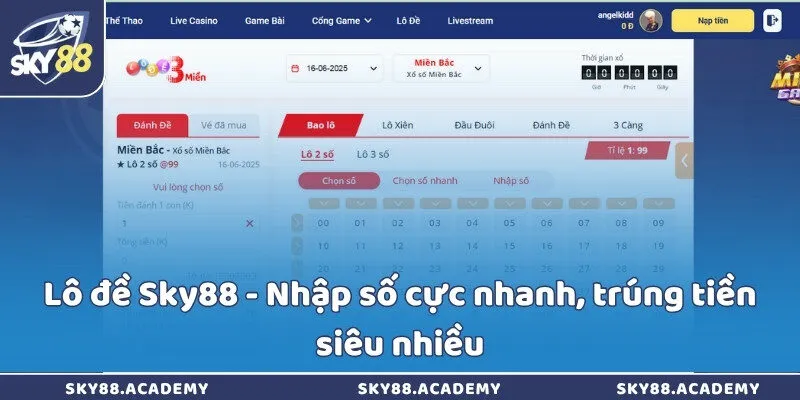 Lô đề Sky88 - Nhập số cực nhanh, trúng tiền siêu nhiều